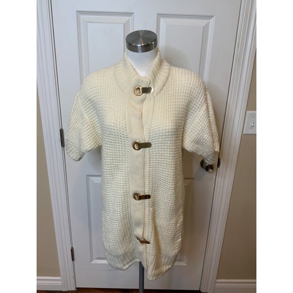 Michael Kors Sweaters - Michael Kors Long Cream Cable Knit Cardigan W/ Gold Toggles, Size Medium